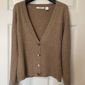 NEIMAN MARCUS 100% CASHMERE COLLECTION CARDIGAN, METALLIC SPARKLE GOLD, SIZE XS